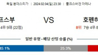 볼프스부르크 호펜하임 분데스리가분석 해외스포츠  2월4일